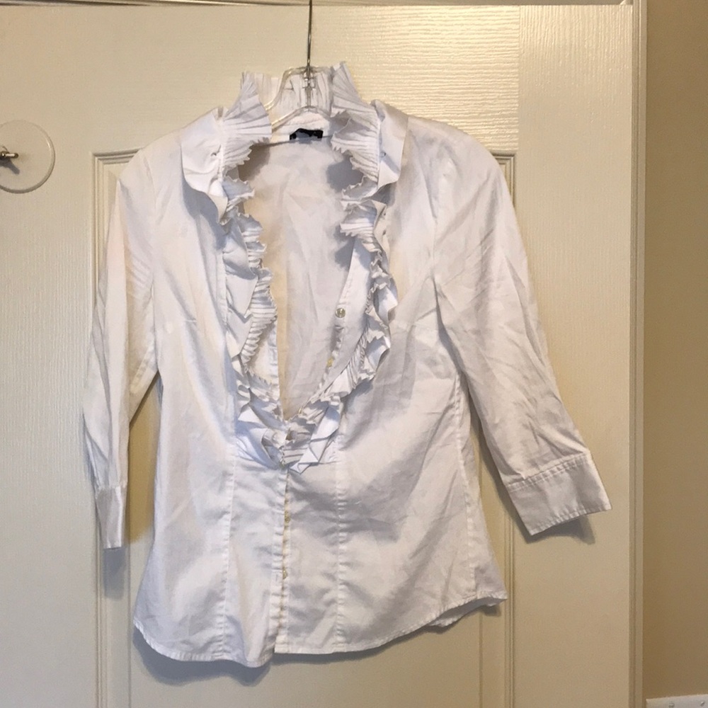 Ann Taylor Women White Blouse With Ruffles, size 2